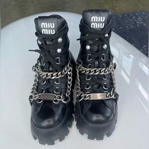 Miu Miu Leather Biker Boots Size 38